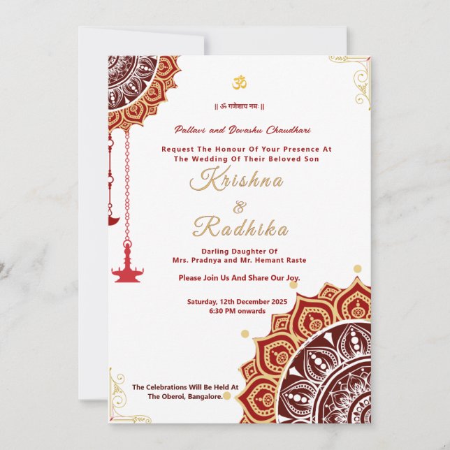 Indian wedding ethnic luxury Hindu invitation (Front)