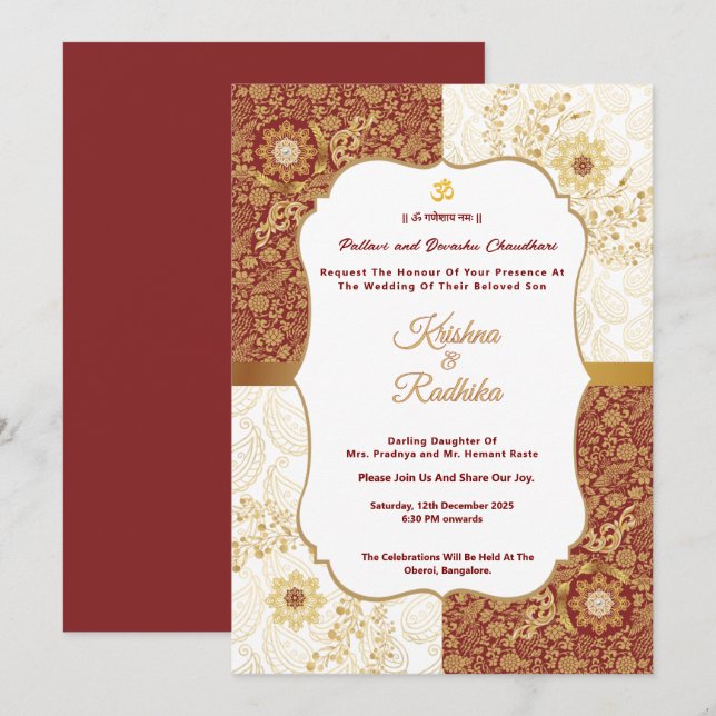 Indian wedding ethnic luxury Hindu invitation (Front/Back)