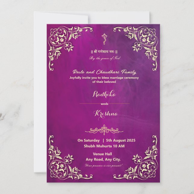 Indian wedding Ganesha hindu invitation (Front)