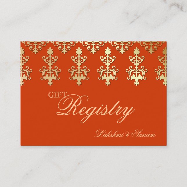 Indian Wedding Gift Registration Card Orange Gold (Front)