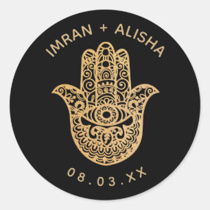 Indian Wedding Gold Black hamsa Henna  Classic Round Sticker