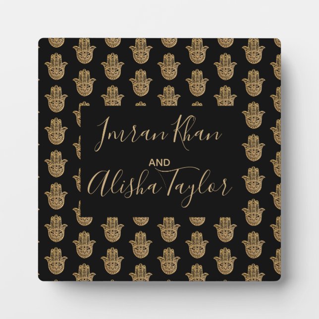 Indian Wedding Gold hamsa Henna Welcome Sign Plaque (Front)