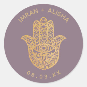Indian Wedding Gold Violet hamsa Henna  Classic Round Sticker