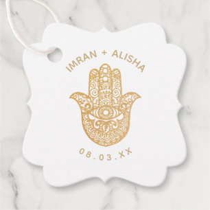 Indian Wedding Gold White hamsa Henna Favour Tags