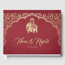 Indian Wedding Guest Book with Ganesha, Red, Gold