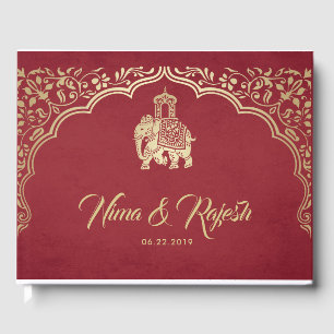 Indian Wedding Guest Book with Ganesha, Red, Gold