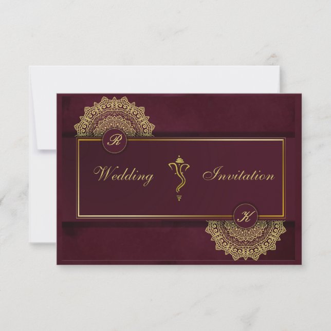 Indian wedding hindu Ganesha invitation (Front)
