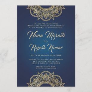 Indian Wedding Invitation, Blue, Gold, Mandala Invitation
