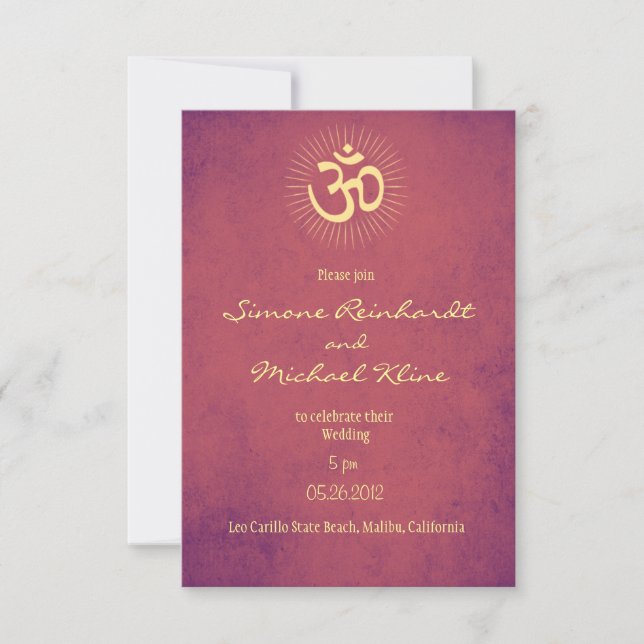 Indian Wedding Invitation, OM symbol, purple, gold Invitation (Front)