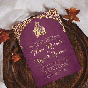 Indian Wedding Invitation Red Gold Ganesha 