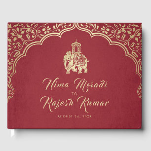 Indian Wedding Invitation, Red, Gold, Ganesha Guest Book