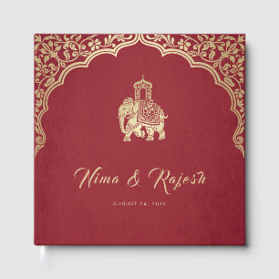 Indian Wedding Invitation, Red, Gold, Ganesha Guest Book