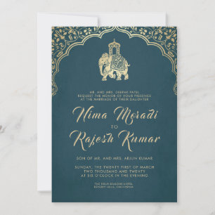 Indian Wedding Invitation, Red, Gold, Ganesha Inv Invitation