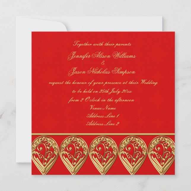 Indian Wedding Invitation Red & Gold Paisley (Front)