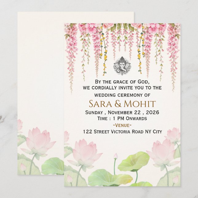 Indian Wedding Invitation Template Editable (Front/Back)
