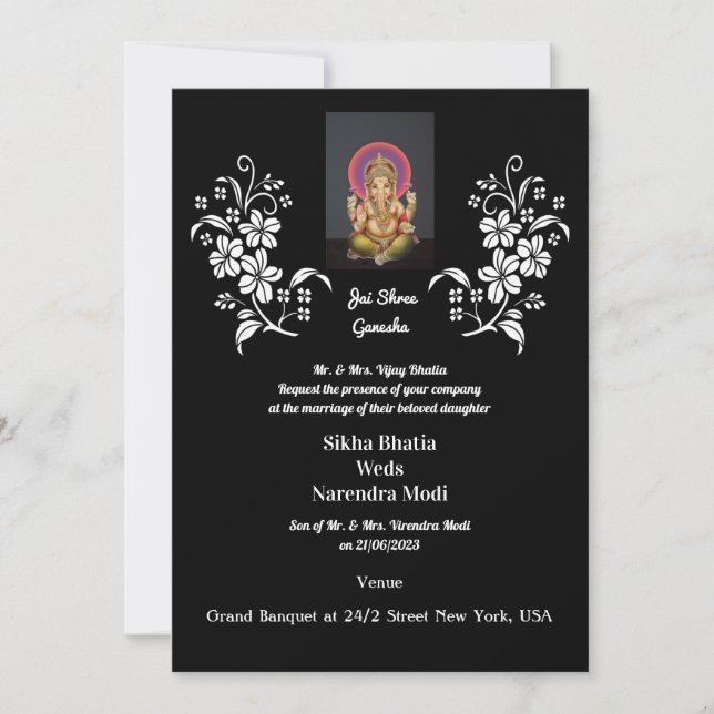 Indian Wedding Invitation with auspicious Ganesha (Front)