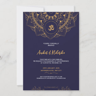 Indian Wedding Invitation with Elegant Blue & Gold