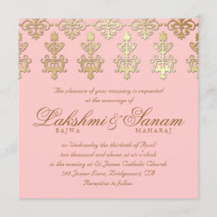 Indian Wedding Invite Damask Gold Baby Pink