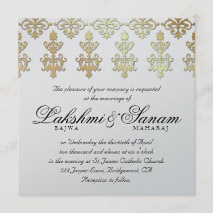 Indian Wedding Invite Damask Gold Silver Black