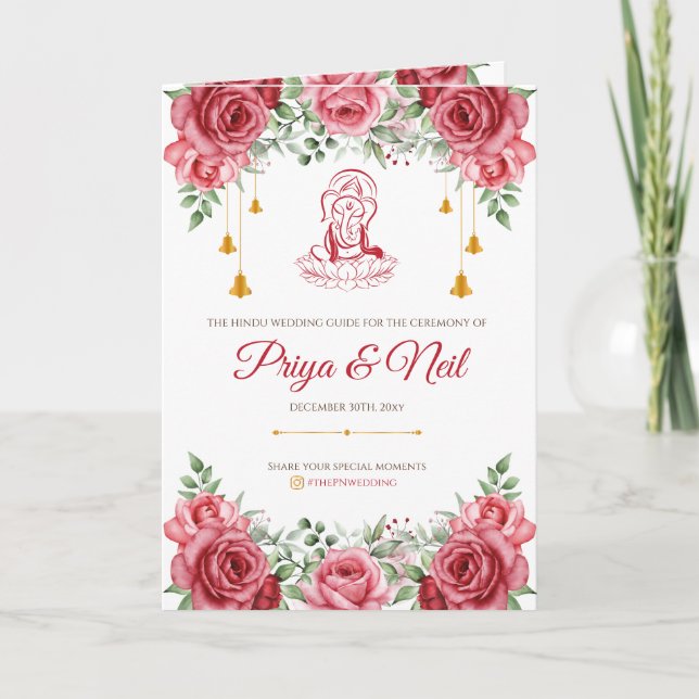 Indian Wedding itinerary & Hindu Wedding Program Programme (Front)