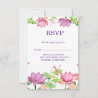 indian wedding Lotus Floral RSVP Card