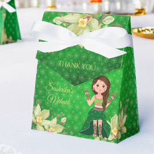 Indian wedding Mehndi green cartoon favor Favour Box