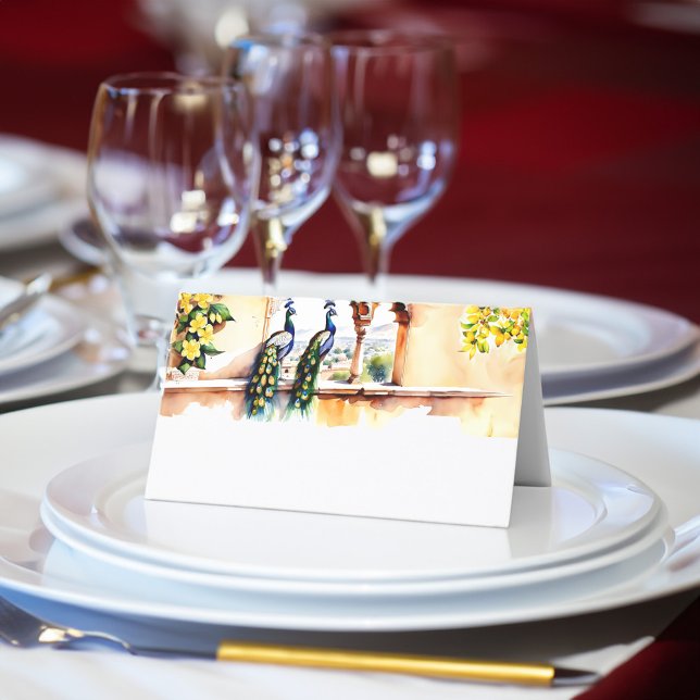 Indian wedding peacock Jaipur palace reception Place Card (Indian wedding peacock Jaipur palace wedding reception Place Cards customized wedding table decor)
