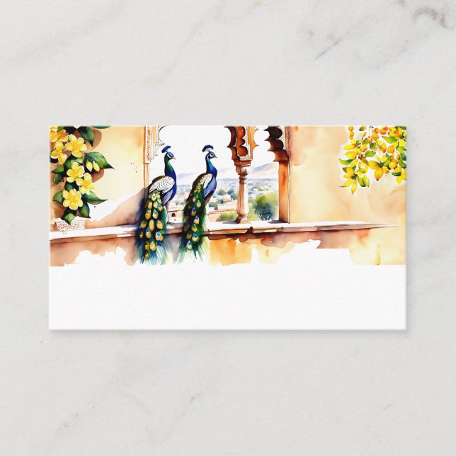 Indian wedding peacock Jaipur palace reception Place Card (Front)