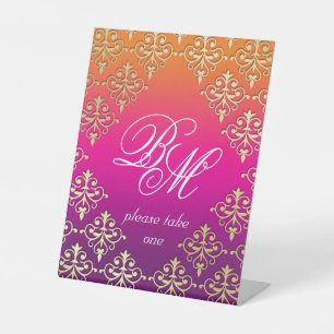 Indian Wedding Pink Purple Orange Pedestal Sign