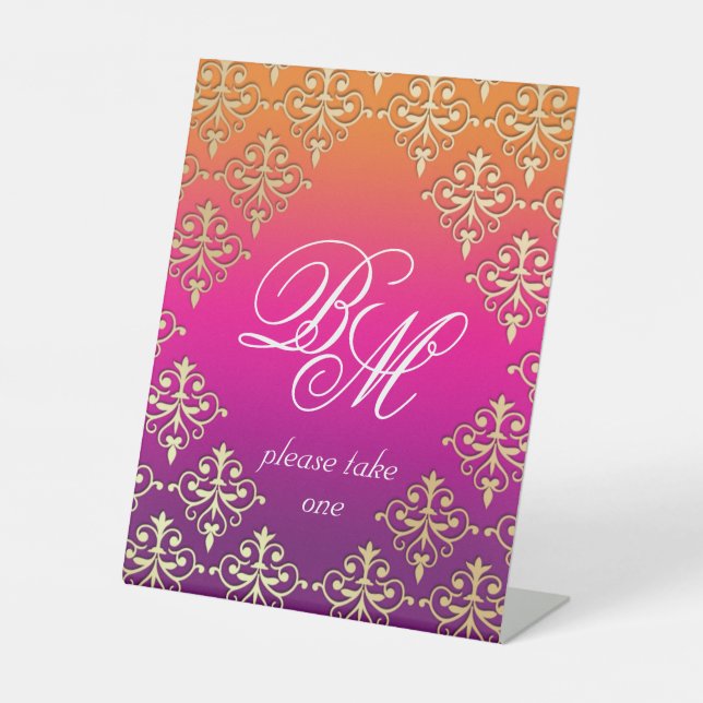 Indian Wedding Pink Purple Orange  Pedestal Sign (Front)