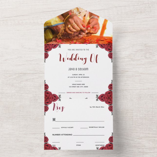 Indian Wedding Rose Floral Theme All In One Invitation (Inside)