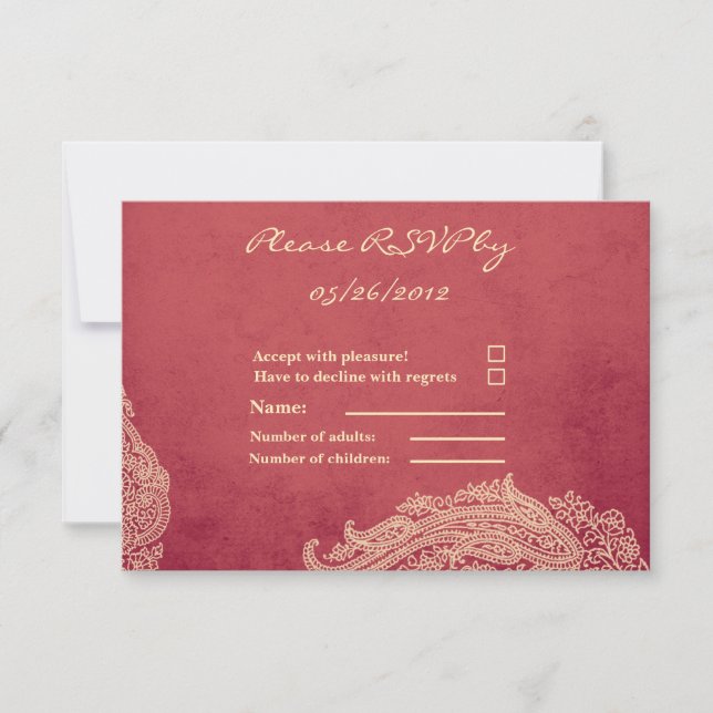 Indian Wedding RSVP Card, Mehndi, red, gold (Front)