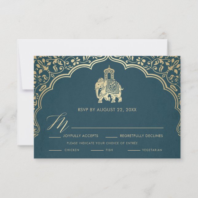 Indian Wedding RSVP Card, White and Gold Invitatio Invitation (Front)