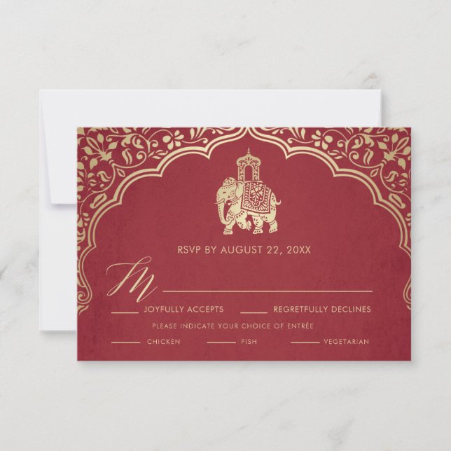 Indian Wedding RSVP Card, White and Gold Invitatio Invitation (Front)