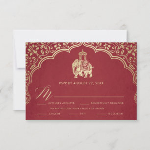 Indian Wedding RSVP Card, White and Gold Invitatio Invitation