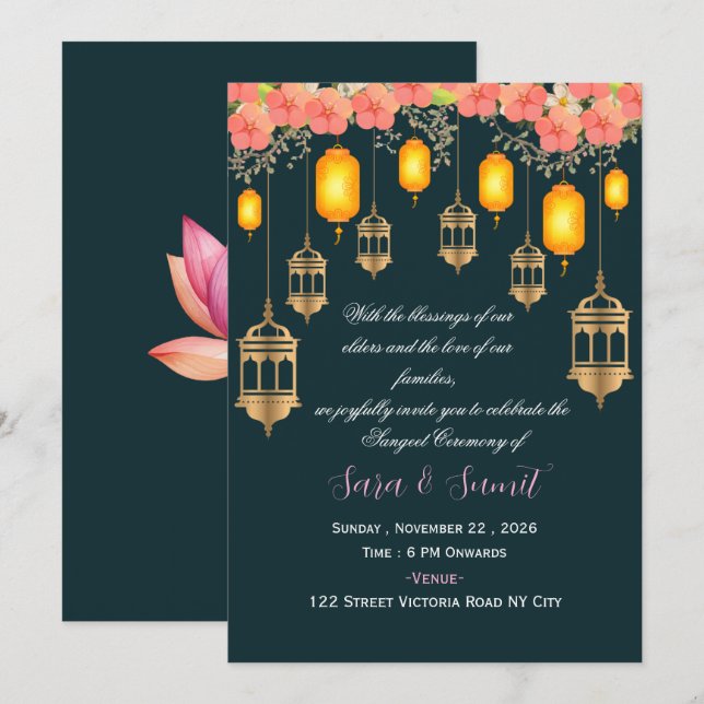 Indian Wedding Sangeet Ceremony Invitation (Front/Back)