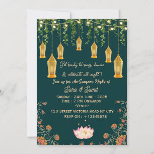 Indian Wedding Sangeet Night Ceremony Invitations 