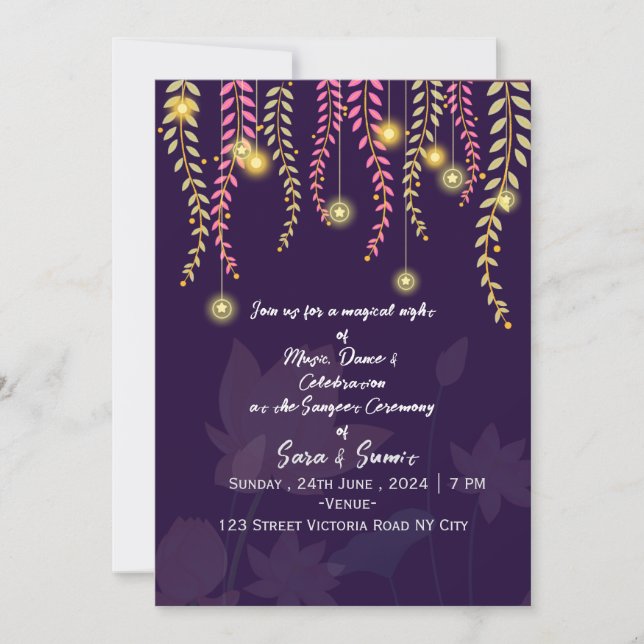 Indian Wedding Sangeet Night Ceremony Invitations  (Front)