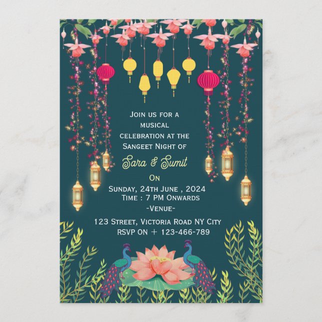 Indian Wedding Sangeet Night Invitations  (Front)