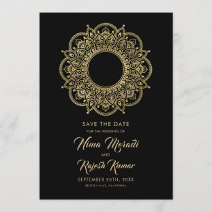 Indian Wedding, Save The Date, Black and Gold Save The Date