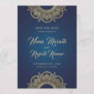Indian Wedding, Save The Date, Blue and Gold Save The Date