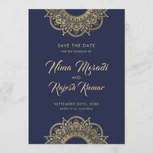 Indian Wedding, Save The Date, Blue and Gold Save The Date