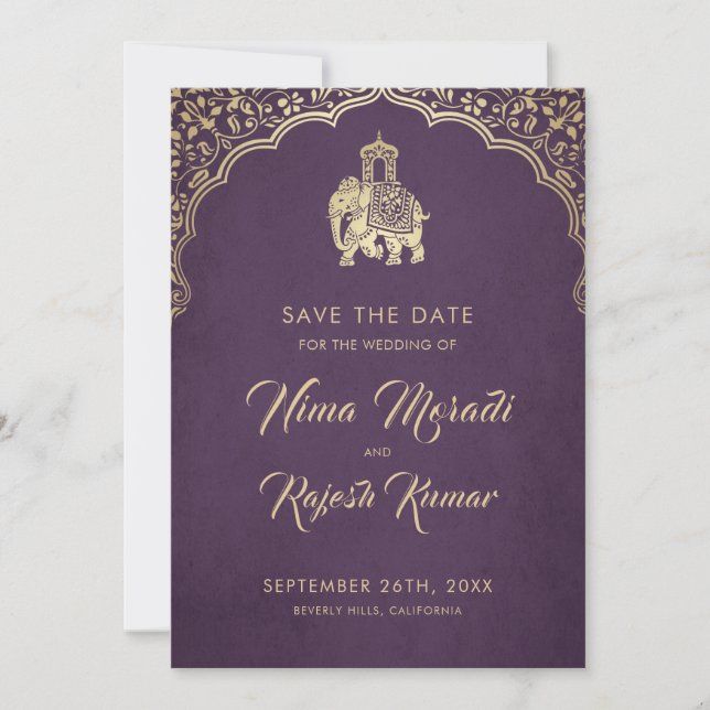 Indian Wedding, Save The Date, Blue, Gold, Ganesha Save The Date (Front)