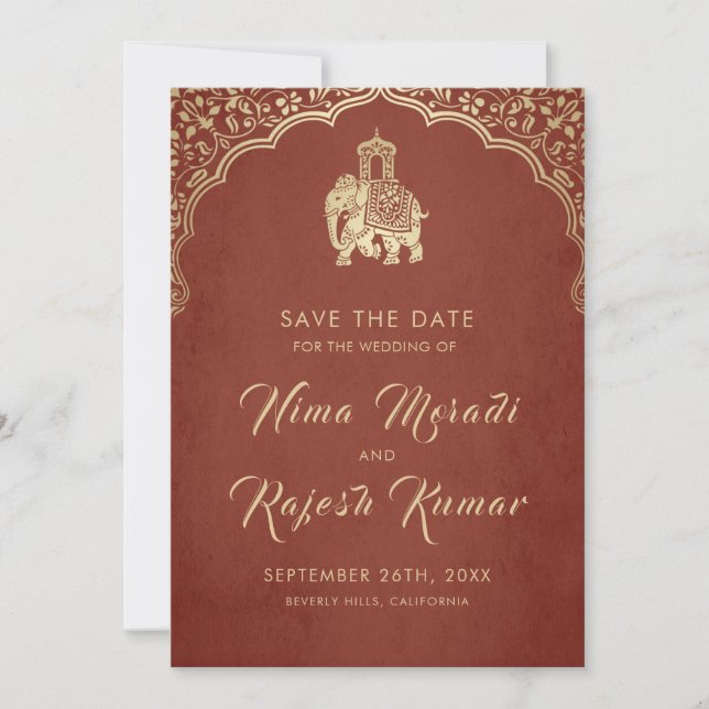 Indian Wedding Save The Date Gold Ganesha Invitati Invitation (Front)