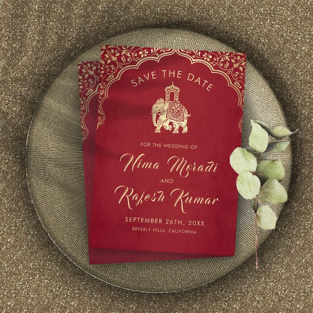 Indian Wedding Save The Date Gold Ganesha Invitati Invitation (Creator Uploaded)