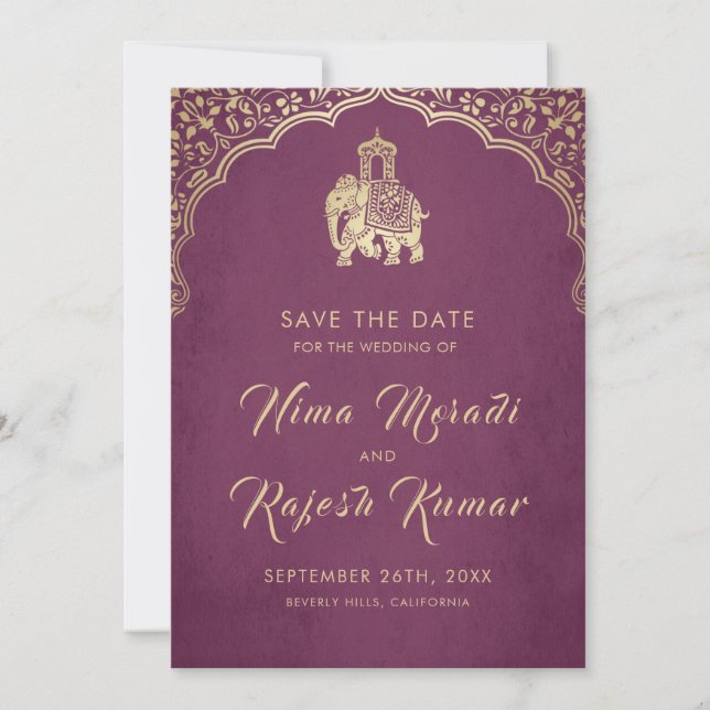 Indian Wedding Save The Date Gold Ganesha Invitati Invitation (Front)