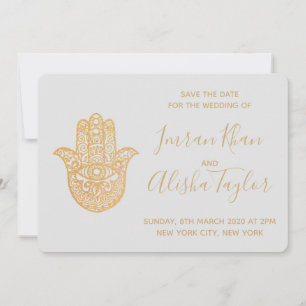 Indian Wedding Save the date Gold hamsa Henna
