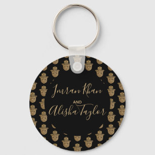 Indian Wedding Save the date Gold hamsa Henna Key Ring
