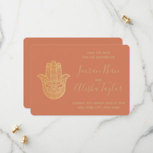 Indian Wedding Save the date Gold Terrcotta Henna