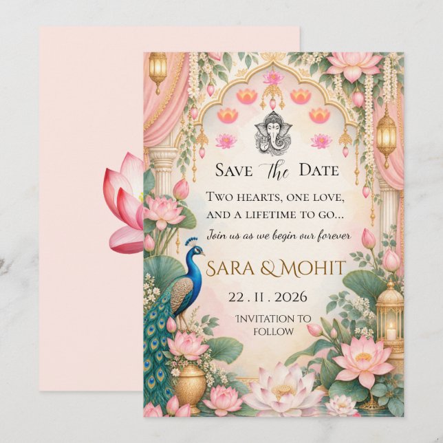 Indian Wedding Save The Date Invitation (Front/Back)